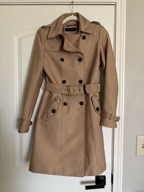 Zara Tan Double-Breasted Trench Coat with Belt